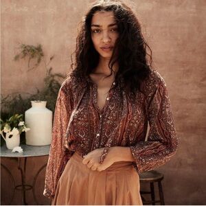 Doen Camina Top Blouse - Earth Mandevilla Vine Print, size M